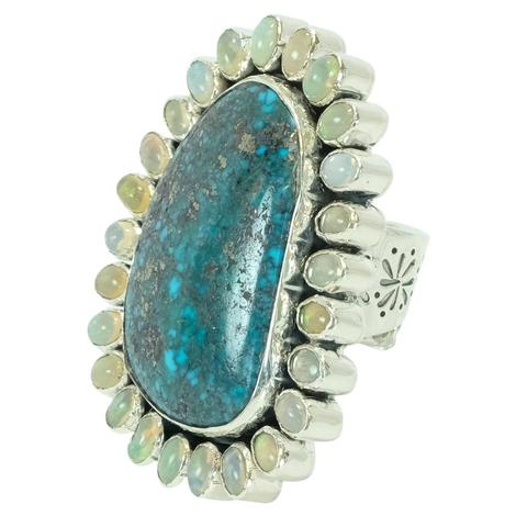 Blue Green Turquoise and Opal Ring